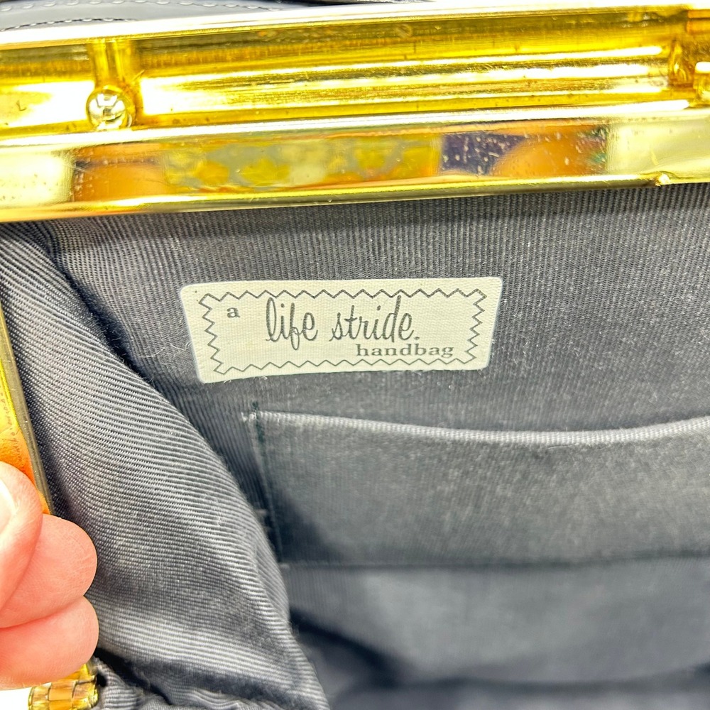 Vintage Life Stride Black Patent Leather Handbag Gold Hardware Purse - Picture 8 of 14